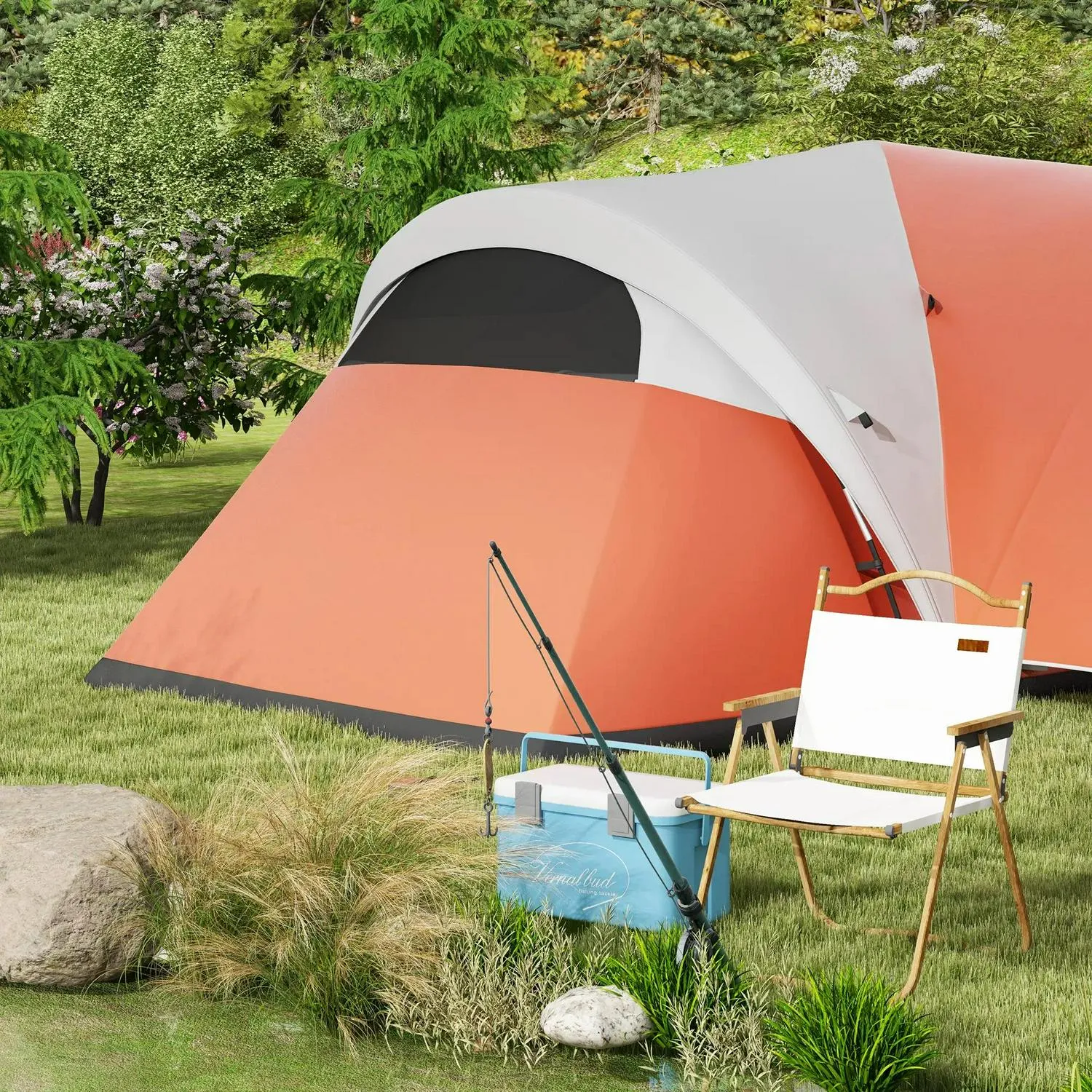 Sewn Bag, Portable And Groundsheet, Slashed prices 3000mm Outsunny Waterproof Family Instant access Man, Camping Orange 5-6 For Tent Porch With