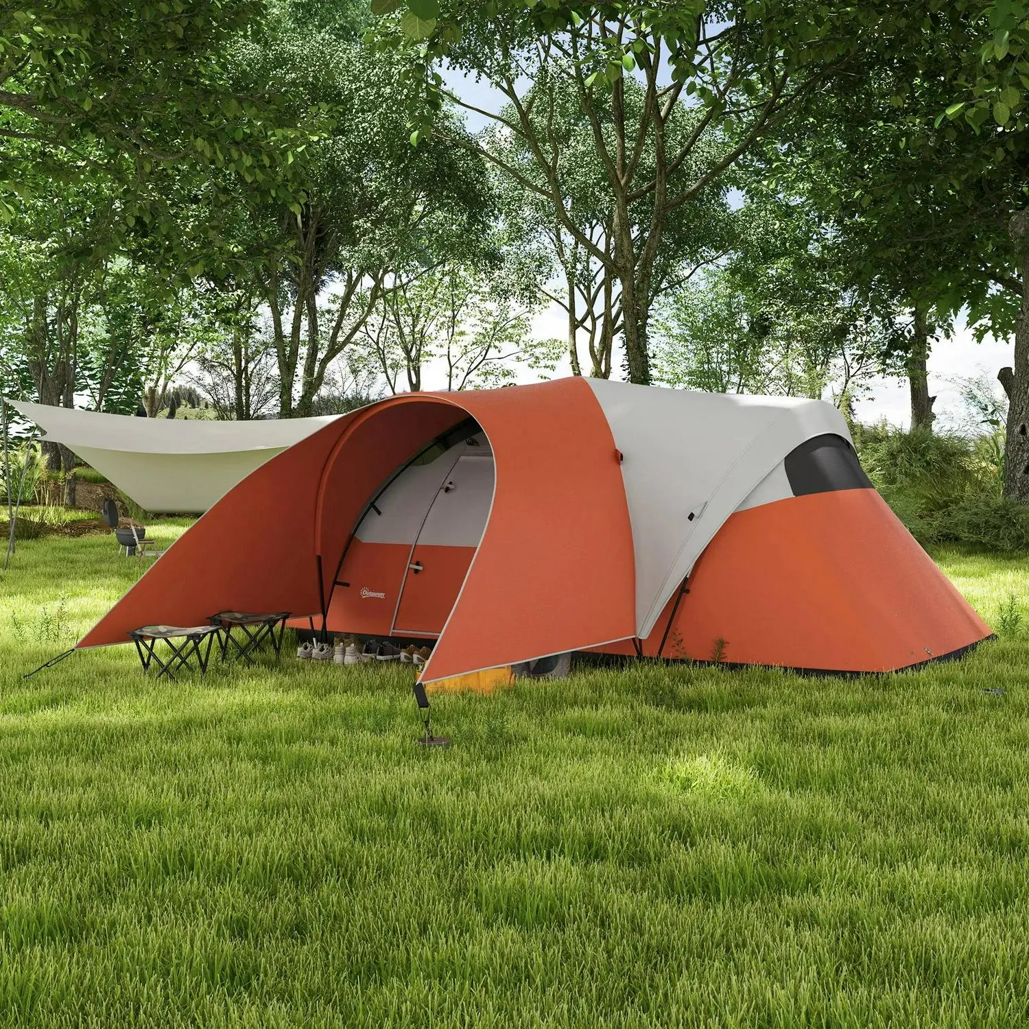 Sewn Bag, Portable And Groundsheet, Slashed prices 3000mm Outsunny Waterproof Family Instant access Man, Camping Orange 5-6 For Tent Porch With