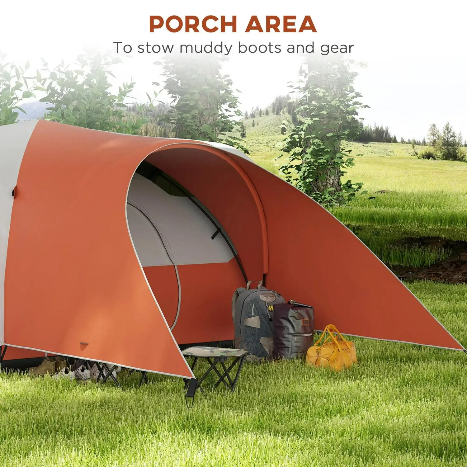 Sewn Bag, Portable And Groundsheet, Slashed prices 3000mm Outsunny Waterproof Family Instant access Man, Camping Orange 5-6 For Tent Porch With