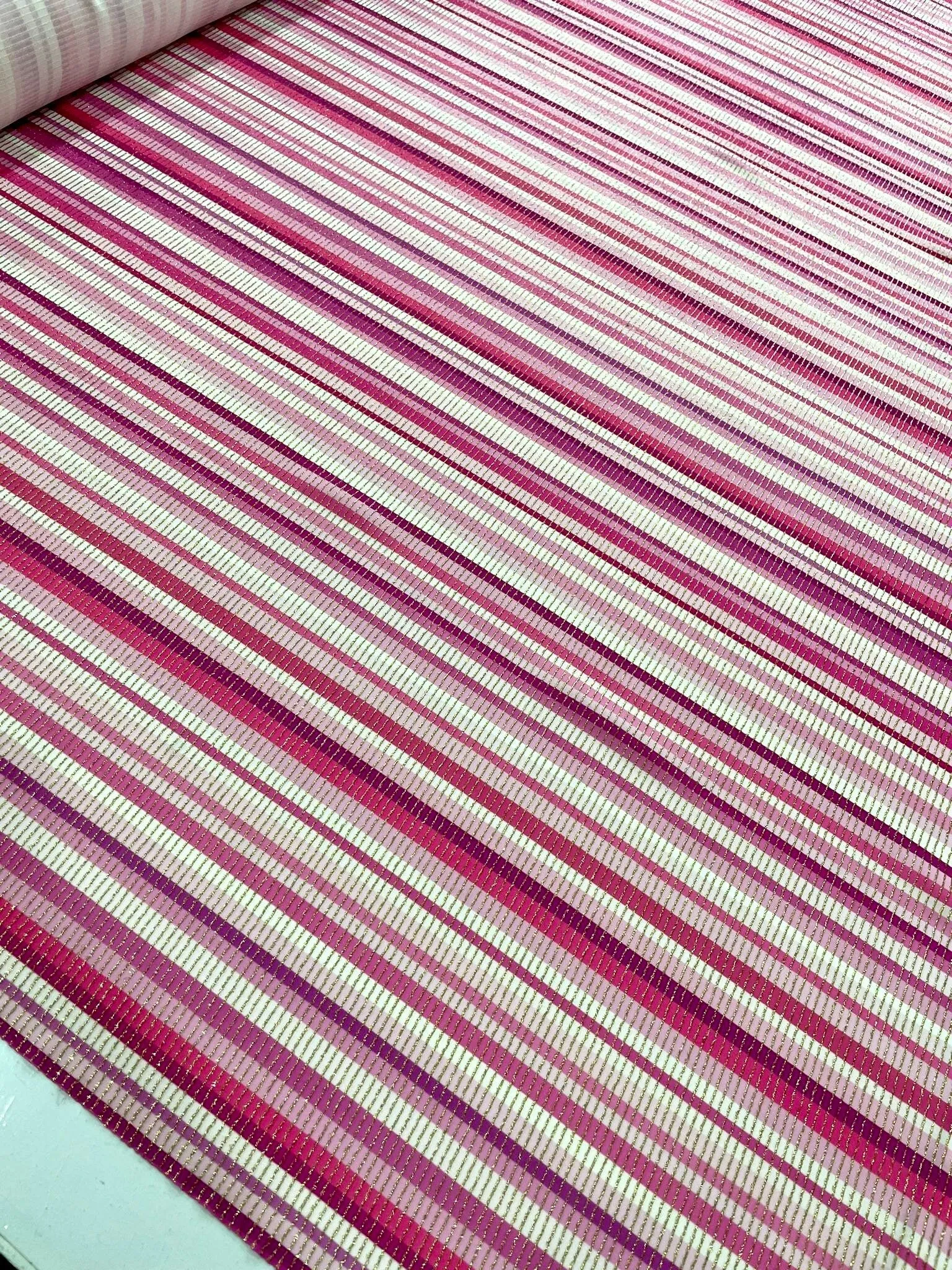 Shimmer Fabric Ottoman with Striped 4-Way Stretch Design