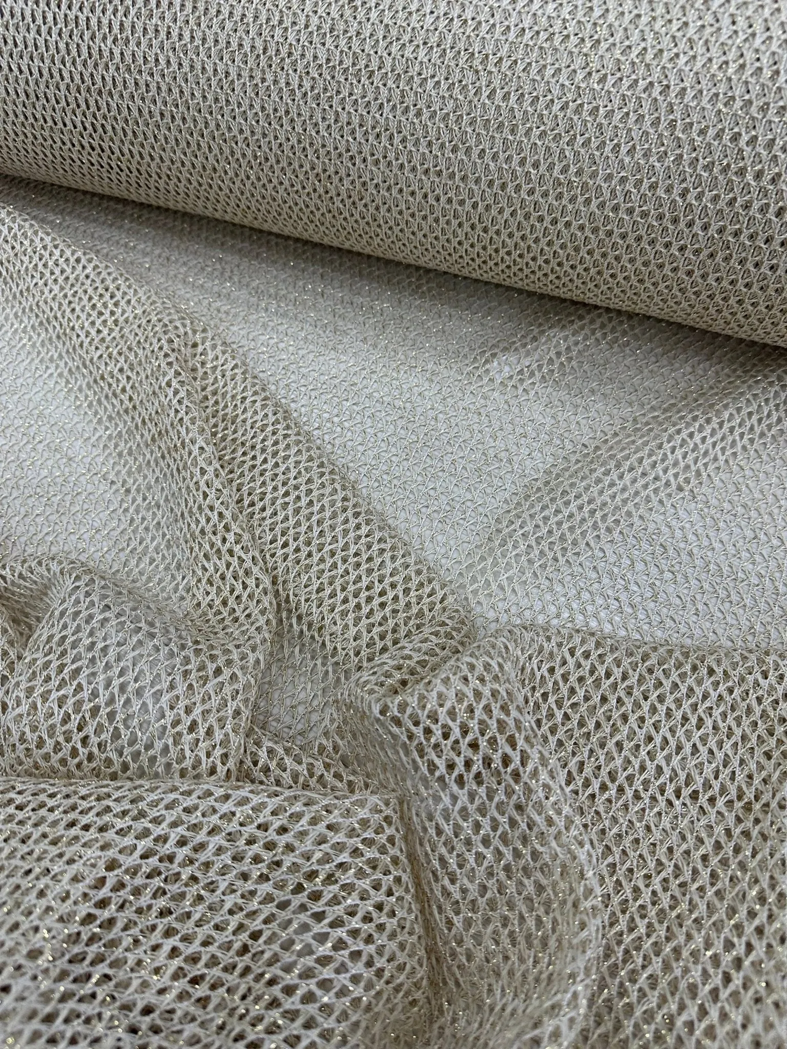 Shimmering Gold Fishnet Mesh Fabric for Elegant Crafts and Designs