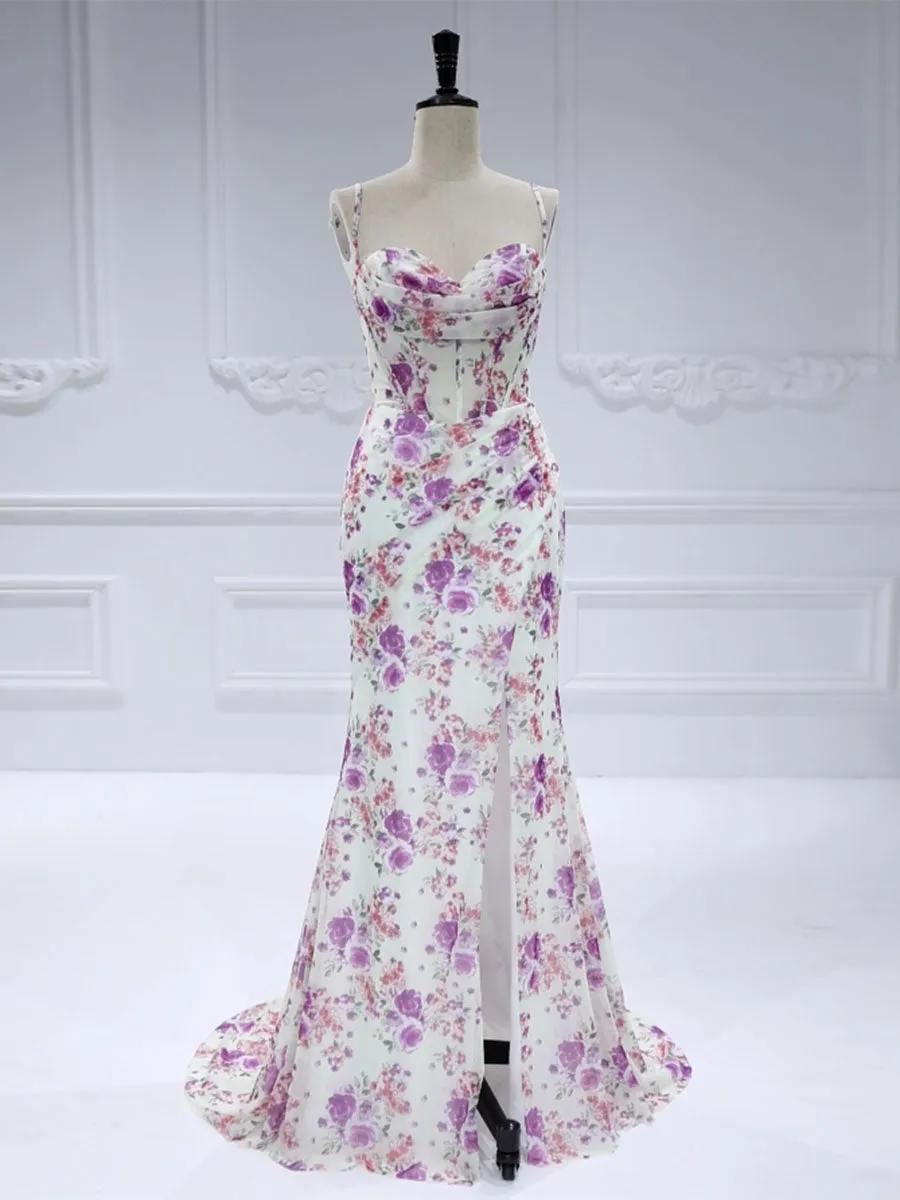 Sleeveless Printed Mermaid Gown High Slit  Dress #18447