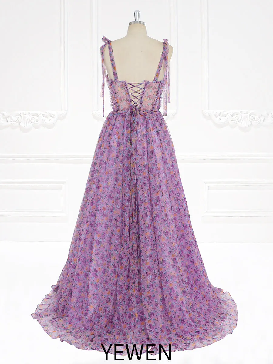 Sleeveless Sweatheart Neckline Floral Prom Dress with Ruffle Detail