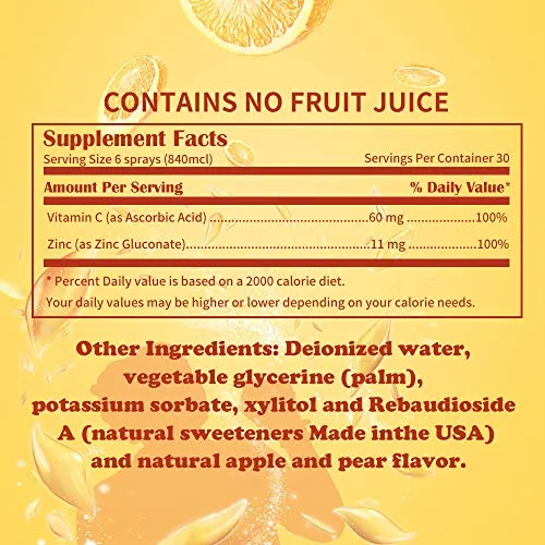 Spray for Life® Vitamina C (Pureway-C ®) Plus Zinc Spray – Formulación no intética con nanotecnología – Manzana y pera Daily Vitamina Spray para adultos, niños y personas mayores – 30 días de suministro