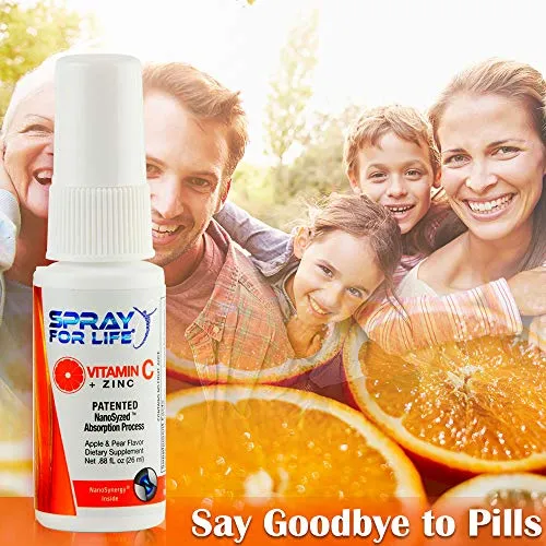 Spray for Life® Vitamina C (Pureway-C ®) Plus Zinc Spray – Formulación no intética con nanotecnología – Manzana y pera Daily Vitamina Spray para adultos, niños y personas mayores – 30 días de suministro