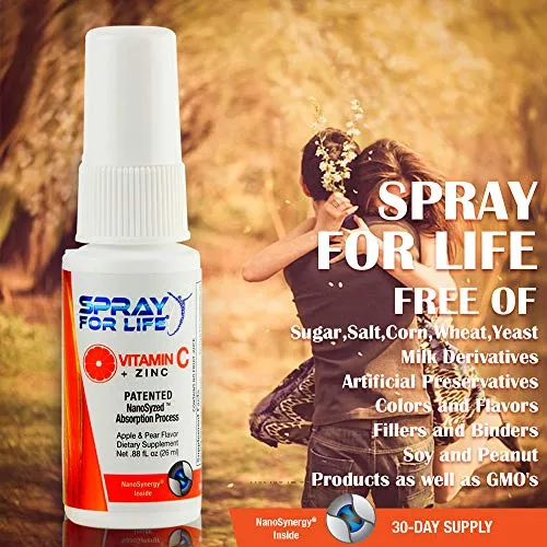 Spray for Life® Vitamina C (Pureway-C ®) Plus Zinc Spray – Formulación no intética con nanotecnología – Manzana y pera Daily Vitamina Spray para adultos, niños y personas mayores – 30 días de suministro