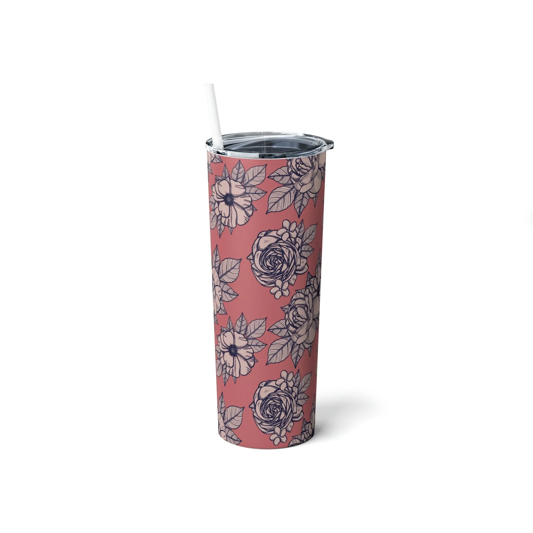 Spring Floral Steel Tumbler with Straw, 20oz