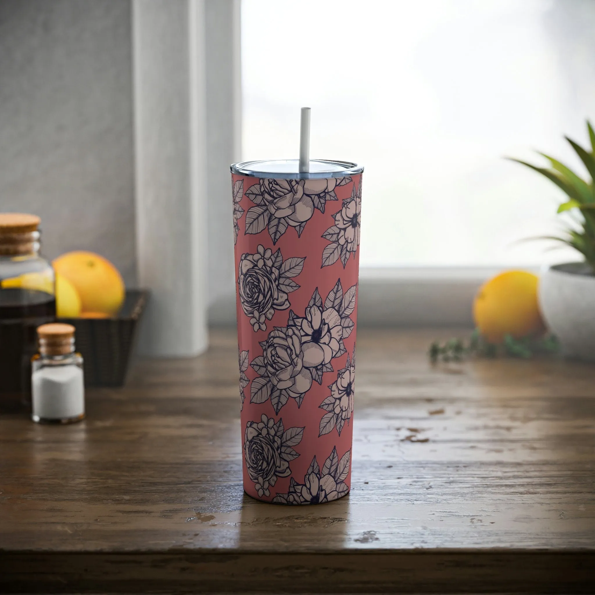 Spring Floral Steel Tumbler with Straw, 20oz