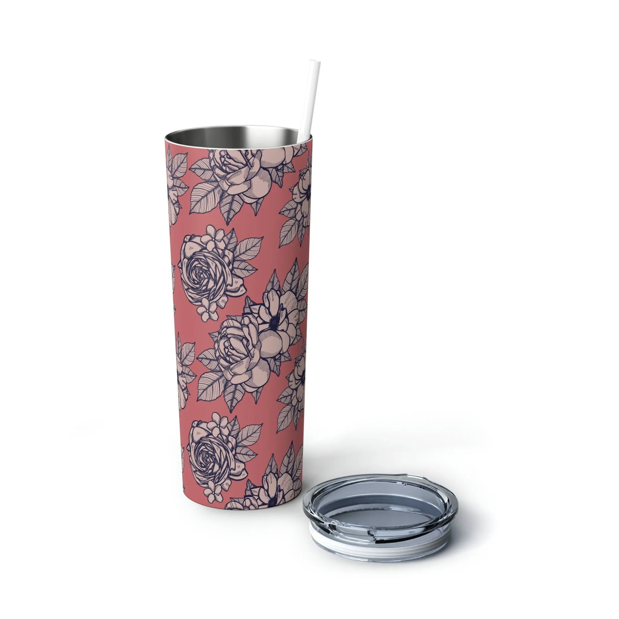 Spring Floral Steel Tumbler with Straw, 20oz