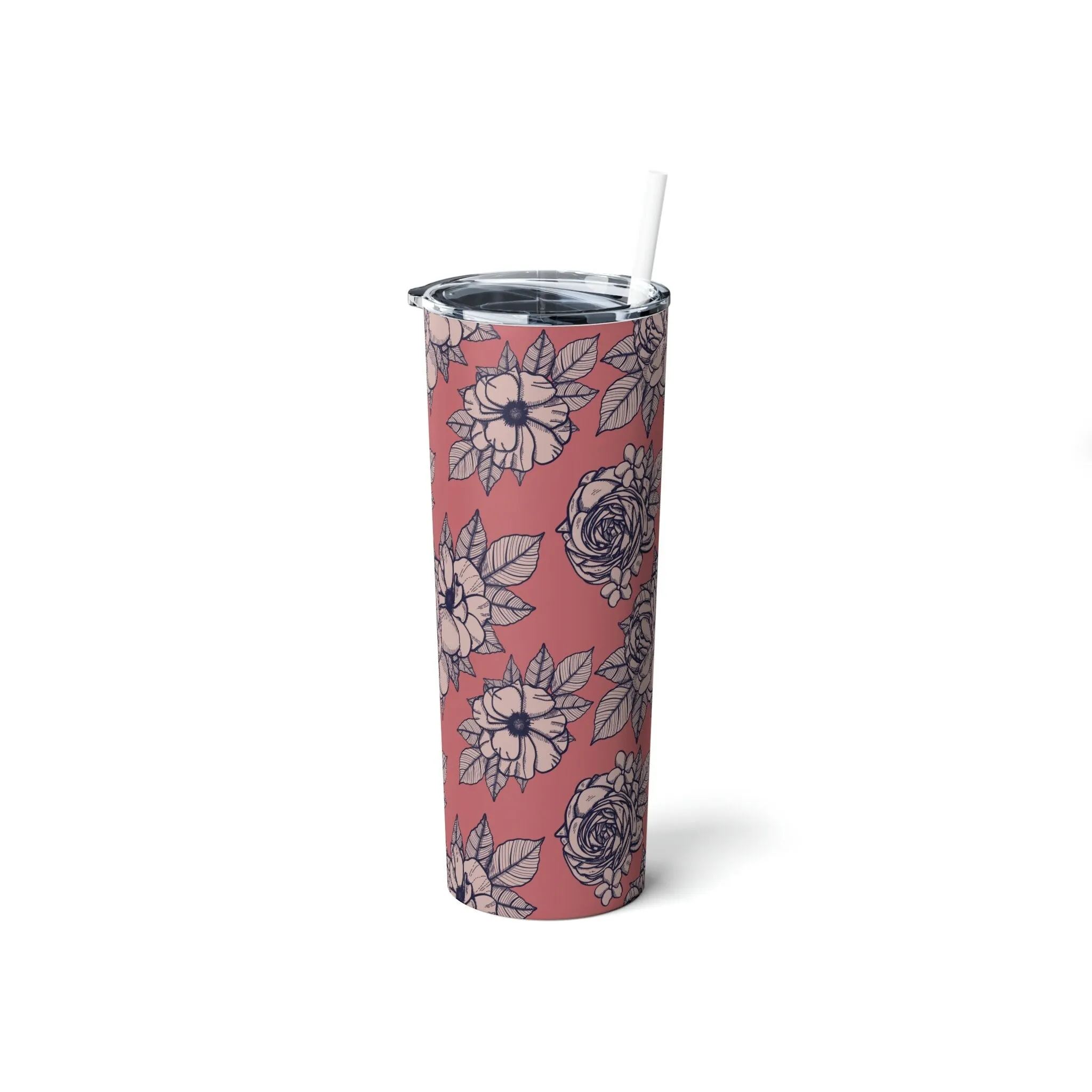 Spring Floral Steel Tumbler with Straw, 20oz