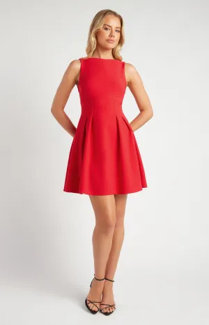 Stretch Fabric Cinched Waist Detail Mini Dress