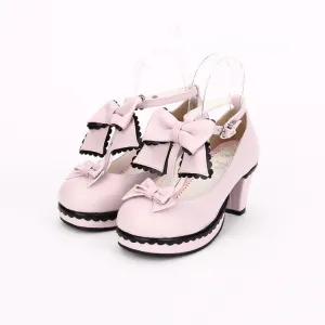 Sweet Bowknot Lace Chunky Heel Shoes