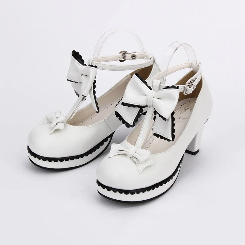 Sweet Bowknot Lace Chunky Heel Shoes