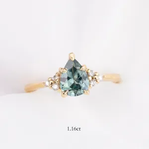 Teresa Ring Blue Green Montana Sapphire, 14k Yellow Gold (One of a kind)