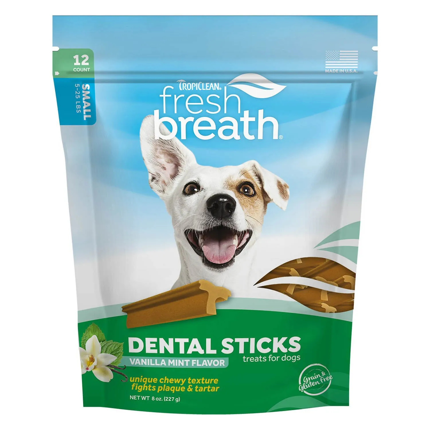 TropiClean Fresh Breath Dental Sticks Vanilla Mint Flavor, 12-Count, Small