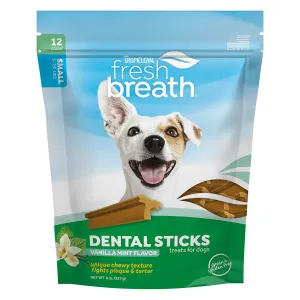 TropiClean Fresh Breath Dental Sticks Vanilla Mint Flavor, 12-Count, Small