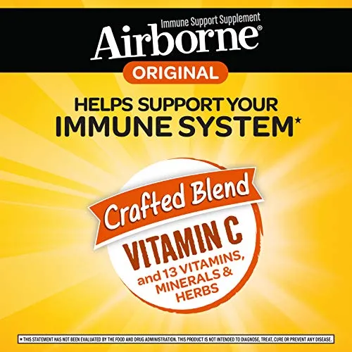 Vitamina C 1000 mg – Airborne Pastilla efervescente con sabor a bayas, 30 unidades y vitamina C 1000 mg – Tabletas efervescentes de naranja zesty (30 unidades en una caja)