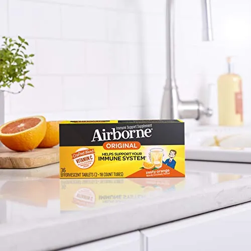 Vitamina C 1000 mg – Airborne Pastilla efervescente con sabor a bayas, 30 unidades y vitamina C 1000 mg – Tabletas efervescentes de naranja zesty (30 unidades en una caja)