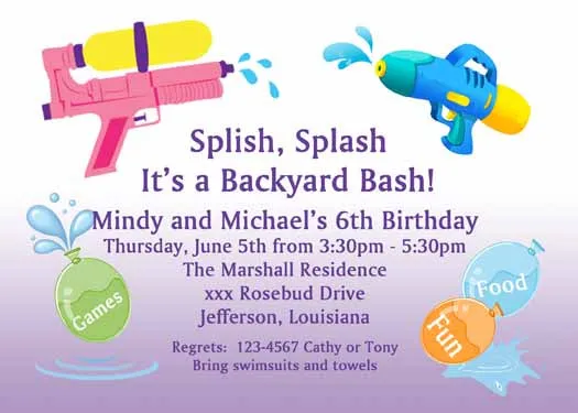 WATER GUNS AND BALLOONS CUSTOM INVITATION