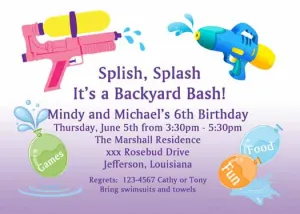 WATER GUNS AND BALLOONS CUSTOM INVITATION