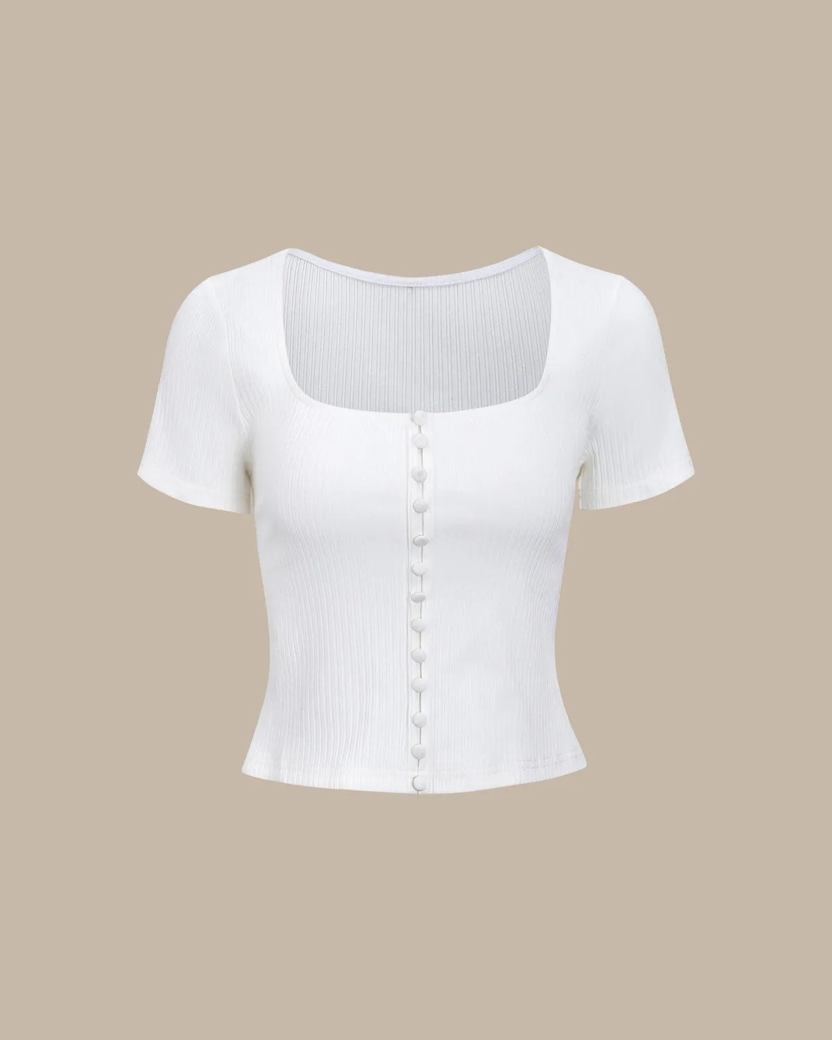 White Square Neck Ribbed Knit Tee