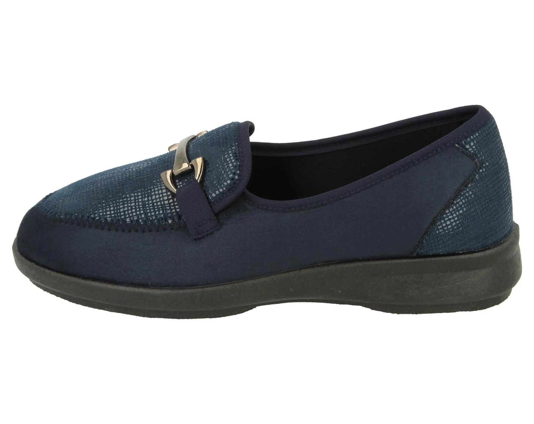 Womens (Aster) 2V Wide Fit By Db Shoes in Navy Stretch Stretch