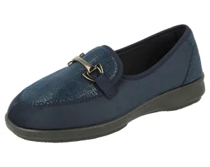 Womens (Aster) 2V Wide Fit By Db Shoes in Navy Stretch Stretch