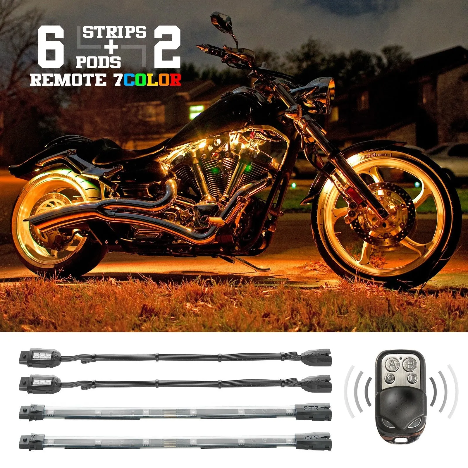 XK GLOW XK034015 Multi-color Motorcycle LED Accent Light Kit w/Remote Key Fob