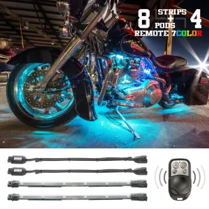 XK GLOW XK034016 Multi-color Motorcycle LED Accent Light Kit w/Remote Key Fob